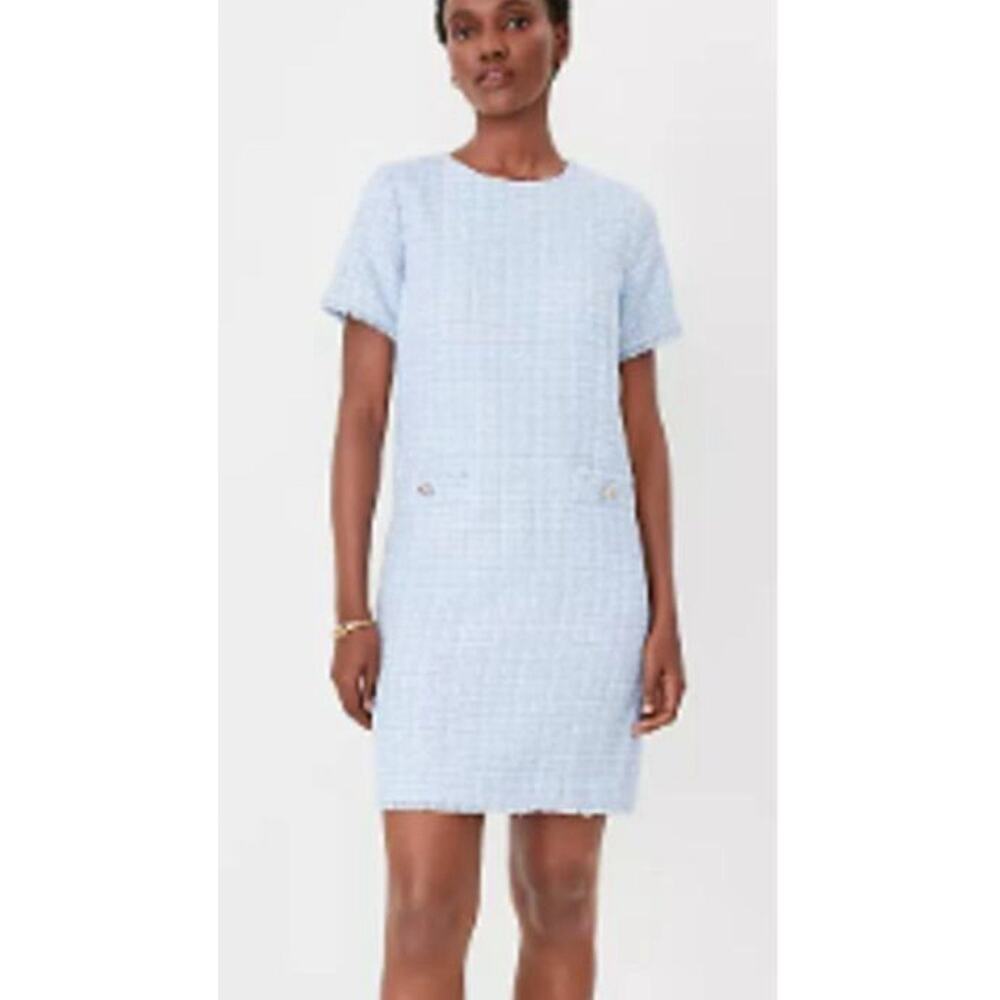 Ann Taylor Dress Womens Blue Boulce Tweed Short Sleeve Sheath Preppy NWT size 6